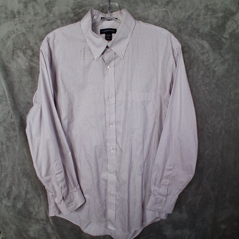 Lands Ends Pattern Oxford Supima Pinpoint Button Down Collar Dress Shirt‎ 16-33